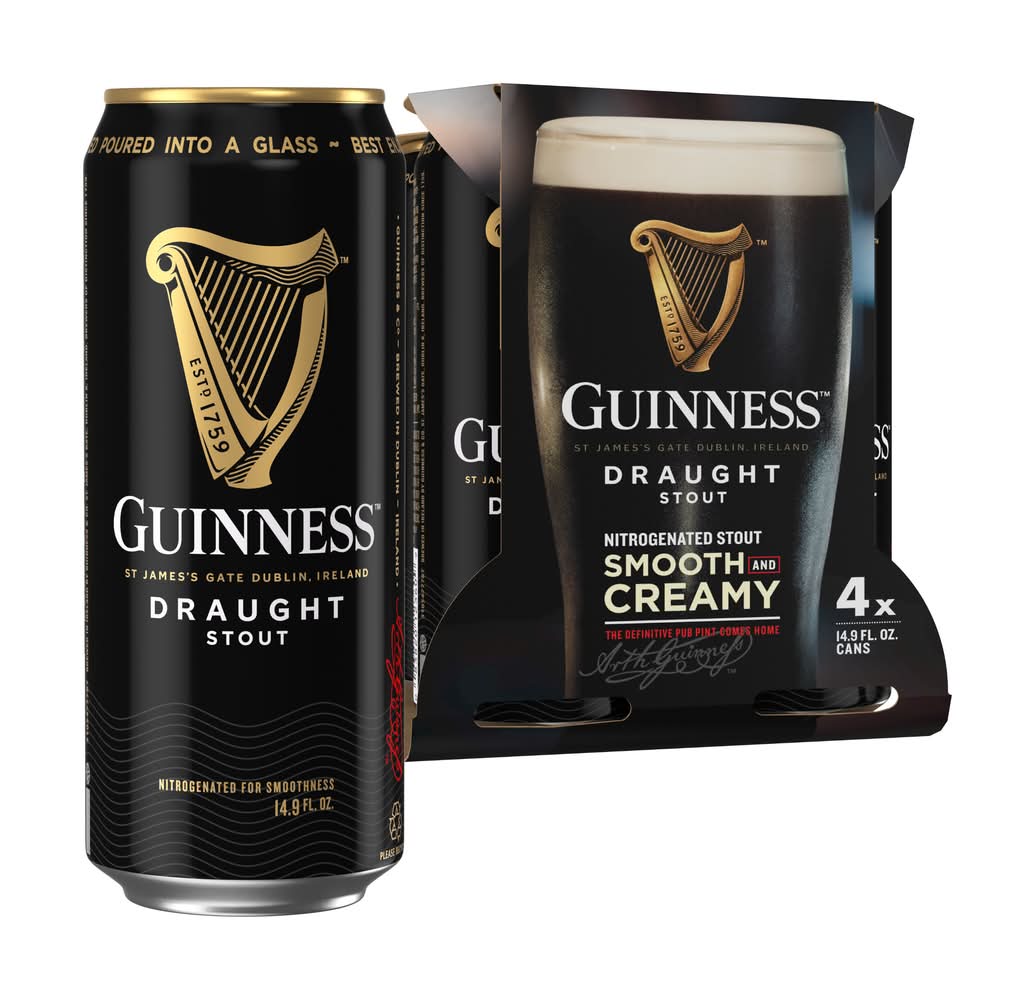 Guinness Draught Stout Smooth and Creamy Beer (4 x 3.73 fl oz)
