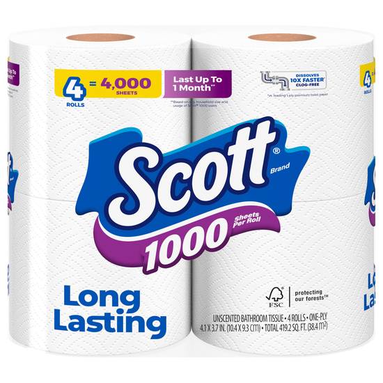 Scott Unscented Bathroom Tissue (4 ct) (10.4 x 9.3 cm/white)
