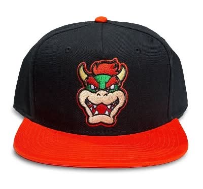 Nintendo Bowser Flatbill Snapback Hat, Unisex, Orange-Black