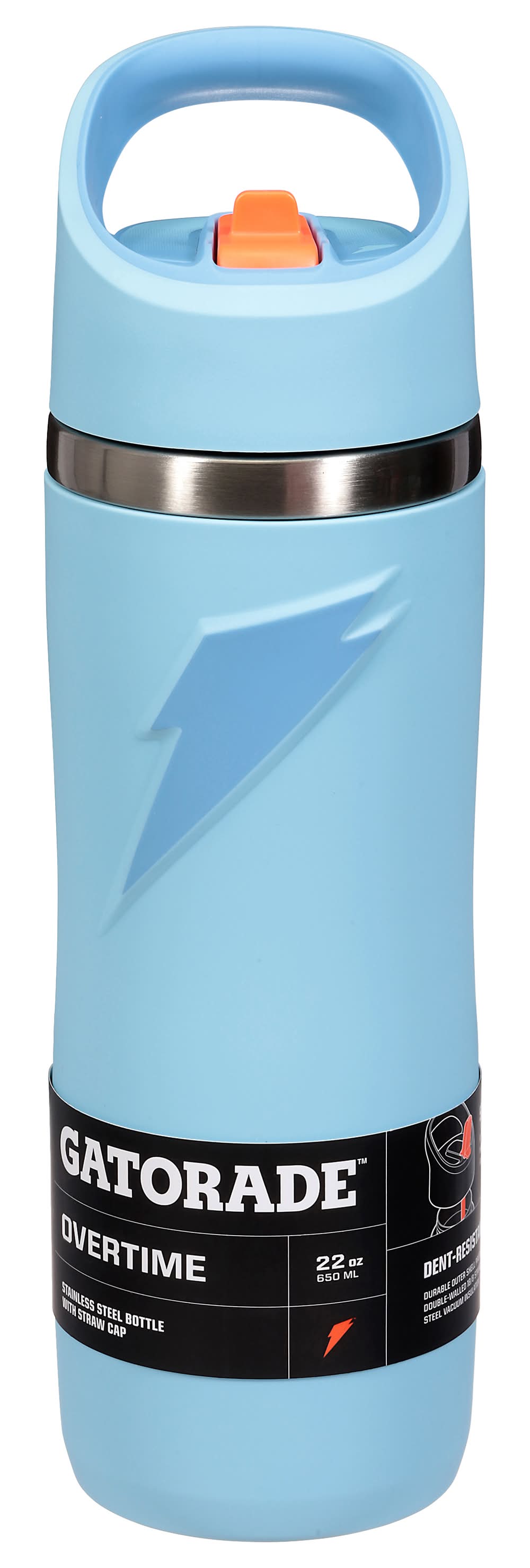 Gatorade Straw Cap Stainless Steel Bottle 22 fl oz, Light Blue