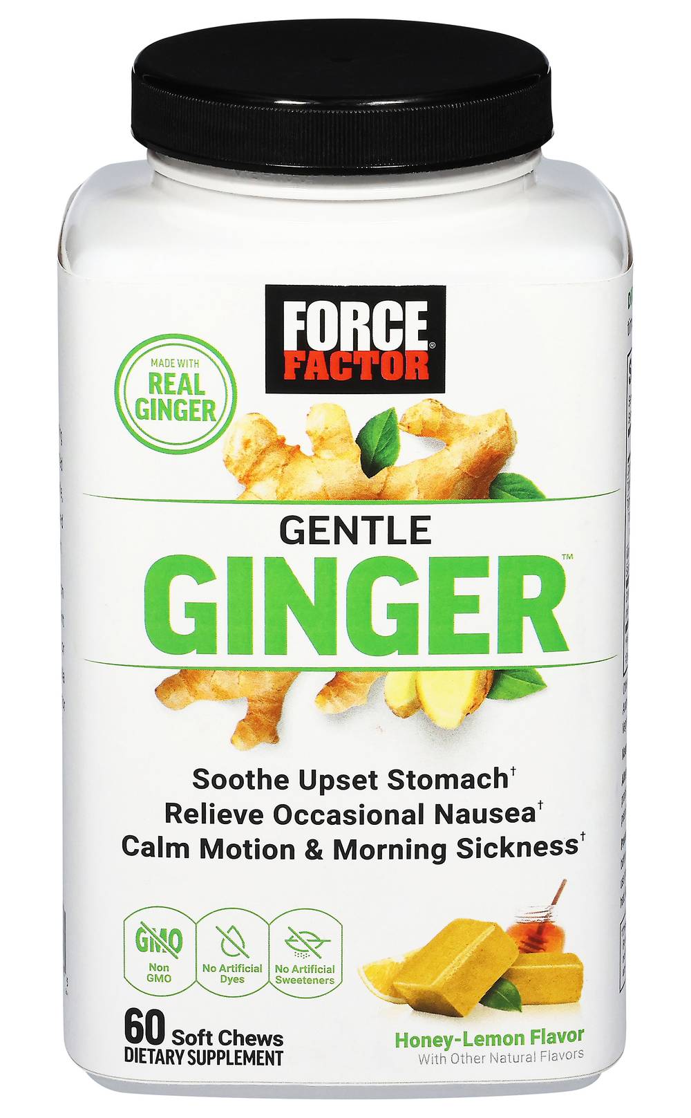 Force Factor Ginger Naturally Soothing Digestive Support Soft Chews, Honey Lemon (60 ct)