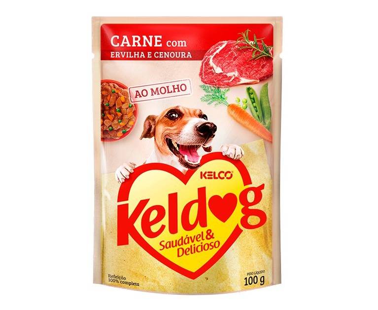 Kelco · Ração úmida para cães keldog carne com ervilha e cenoura ao molho (100 g)