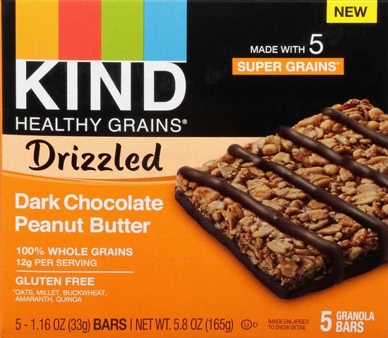 Kind Healthy Grains Drizzled Dark Chocolate Peanut Butter Bars (5 ct)