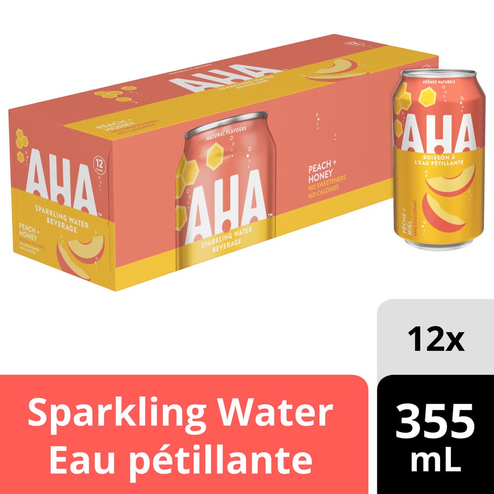 AHA Sparkling Water, Peach + Honey (12 x 355 ml)