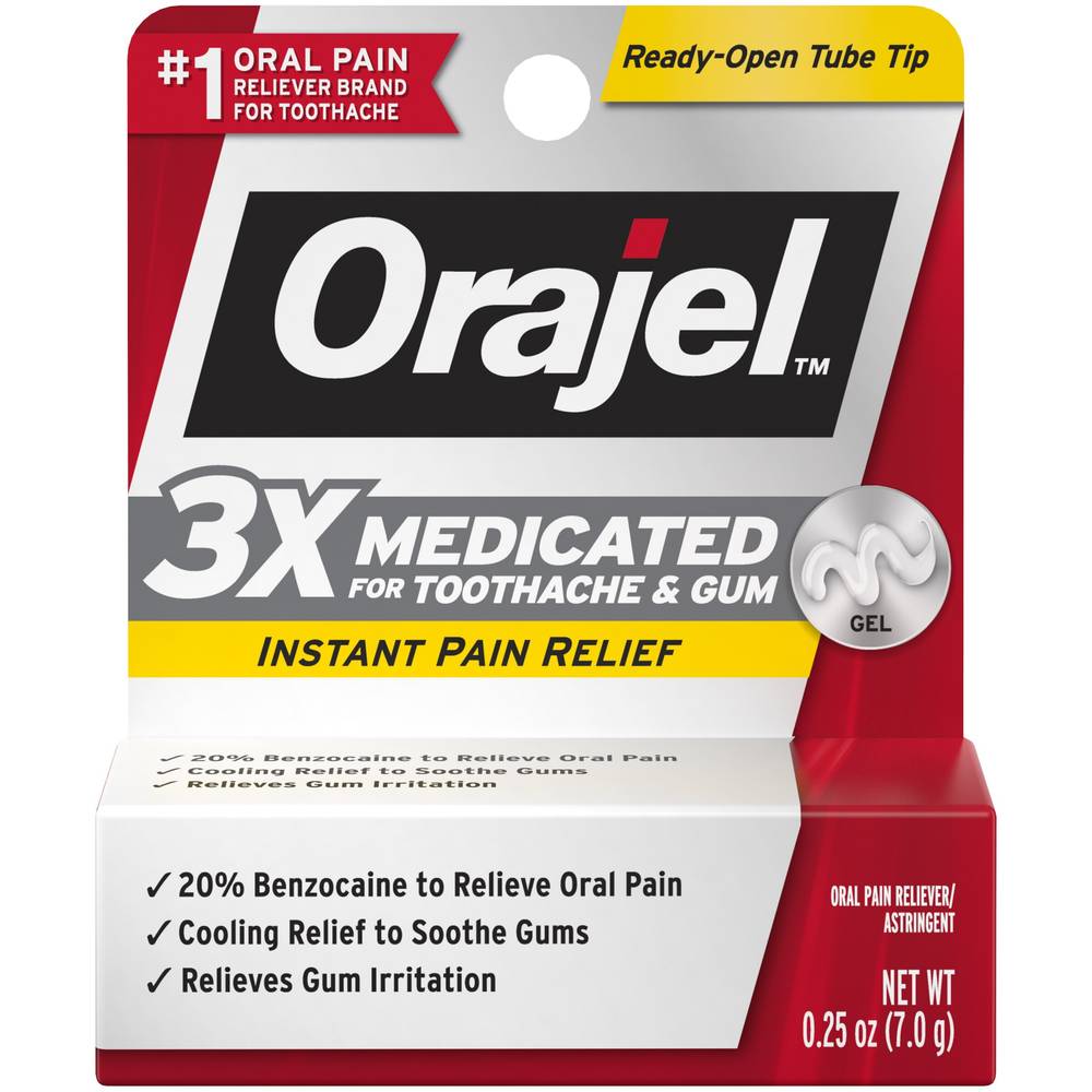 Orajel 3X Medicated For Toothache & Gum Gel, .25 Oz