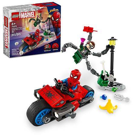 Lego Marvel Motorcycle Chase: Spider Man Vs Doc Ock Set 6+ (77 ct)