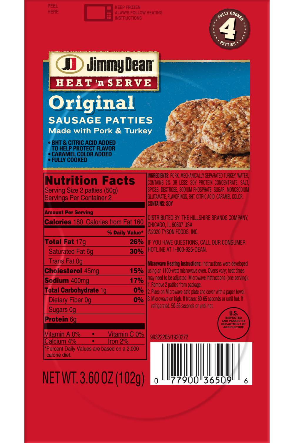 Jimmy Dean Heat 'N Serve Original Pork & Turkey Sausage Patties (102.06 g)