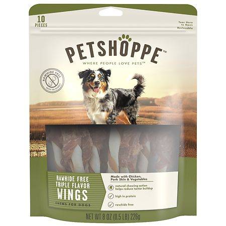 PetShoppe Premium Triple Flavor Wings Chews For Dogs (8 oz, 10 ct)