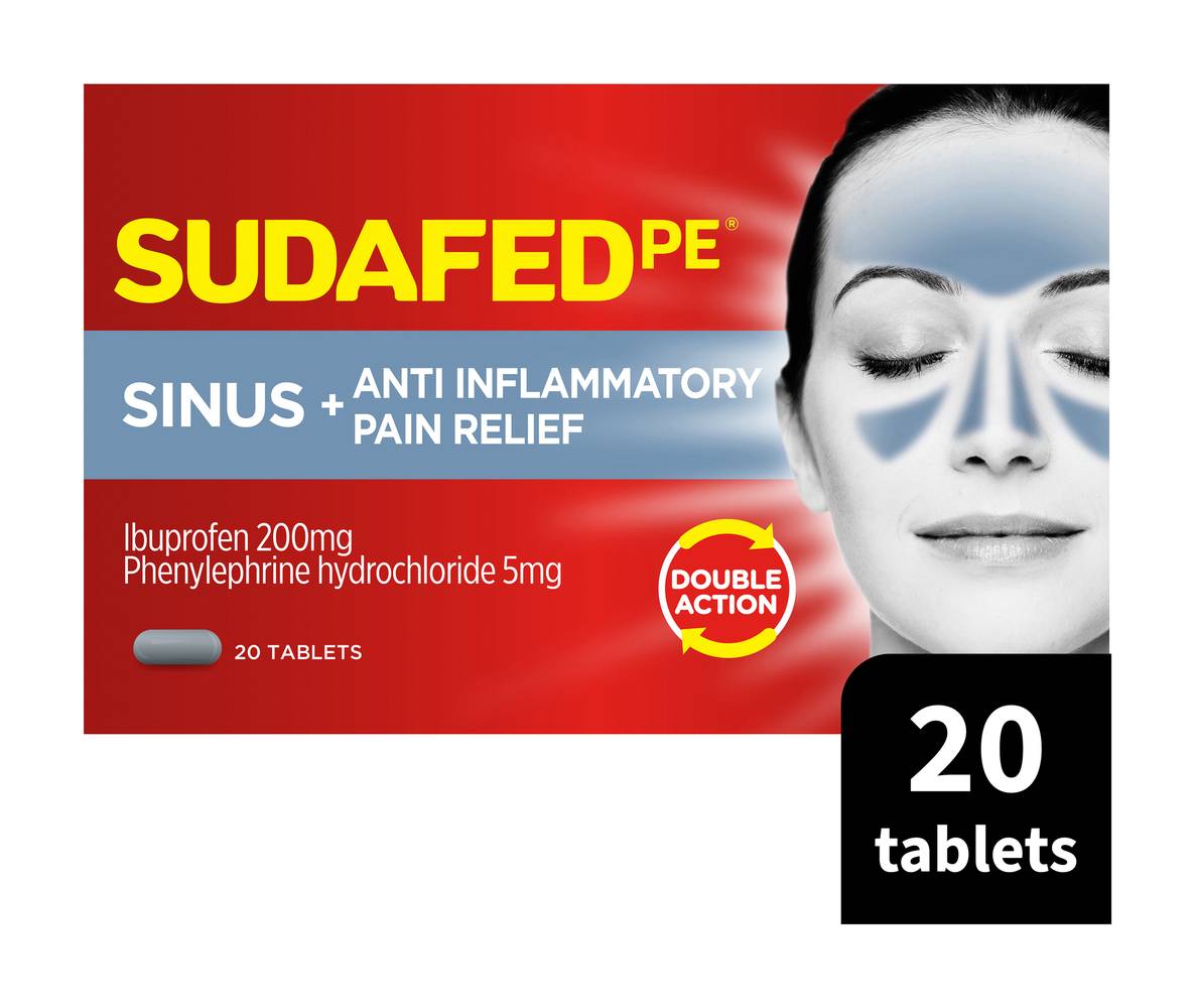 Sudafed PE Sinus + Anti Inflammatory Pain Relief Tablets 200 mg (20 pack)