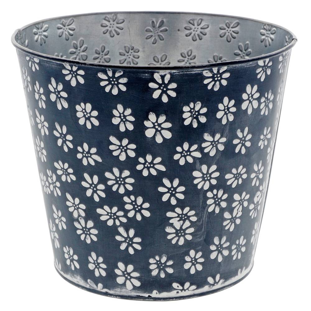 Galvanized Round Bucket W/ Flowers Print