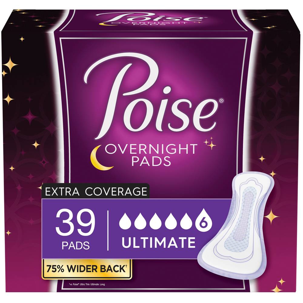 Poise Overnight Postpartum Incontinence Pads, Ultimate Absorbency, 39 CT