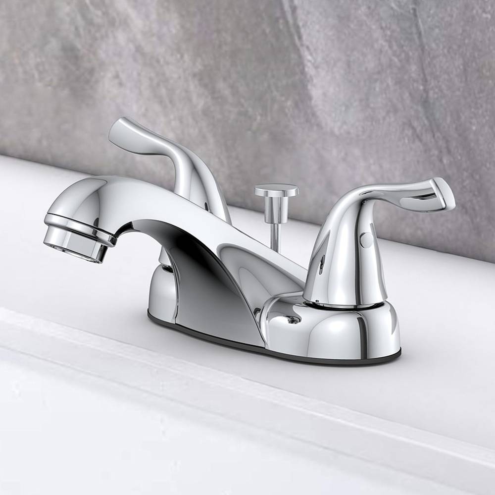 Project Source Webber Chrome 4-in centerset 2-Handle WaterSense Bathroom Sink Faucet with Drain and Deck Plate | 4012460C-L