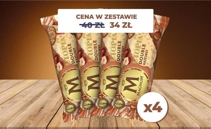 Zestaw 4 lodów na patyku MAGNUM HAZELNUT 85ml