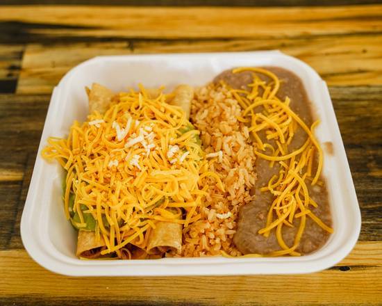 3 Rolled Taco Plate with Rice and Beans
