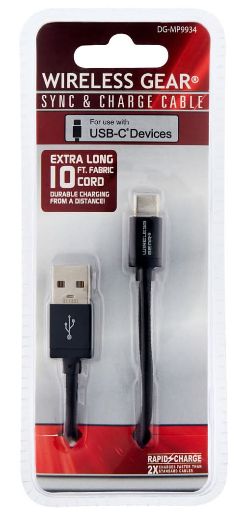 Wireless Gear Sync & Charge Cable For Usb C Devices, 10 ft