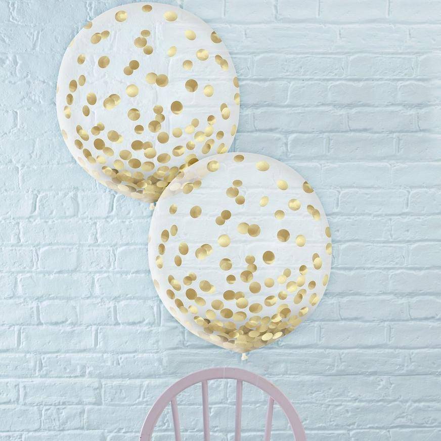 Party City Latex Confetti Balloons (24 in/gold-white)