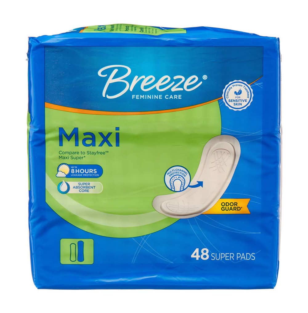 Breeze Maxi Pads Wingless Super 48ct