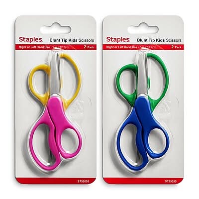 Staples Junior 5 Kids Blunt Tip Stainless Steel Scissors, Straight Handle, Right & Left Handed, 2/Pack (TR55055)