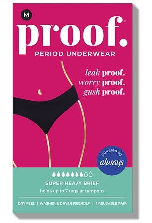 PROOF Super Heavy Absorbency Period Underwear, Women, Medium, Black