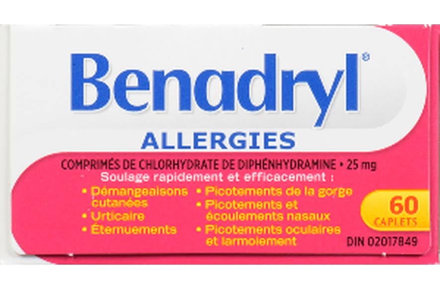 Benadryl Diphenhydramine Hydrochloride Allergy Caplets 25 mg (120 g, 60 ct)