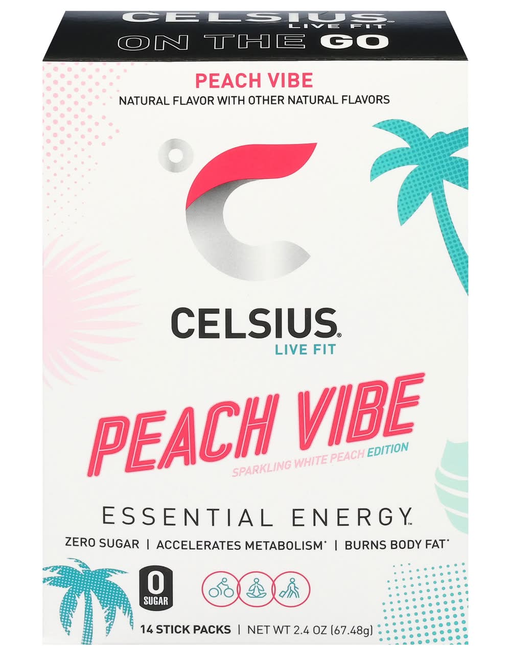 Celsius Live Fit Essential Energy Drink Mix, Peach Vibe (2.4 oz, 14 ct)