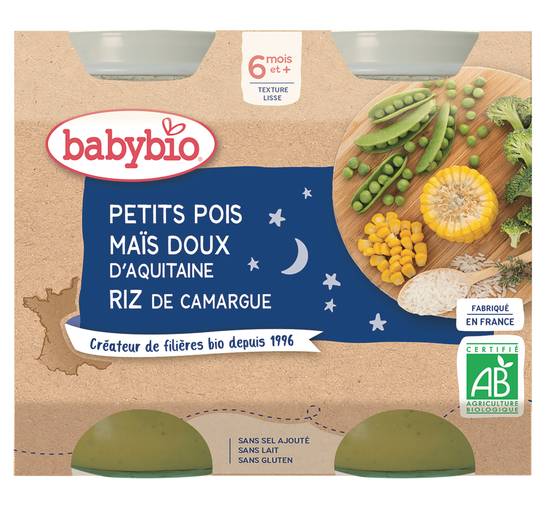 Babybio - Petits pois maïs doux d'aquitaine riz de camargue bio 6mois et +