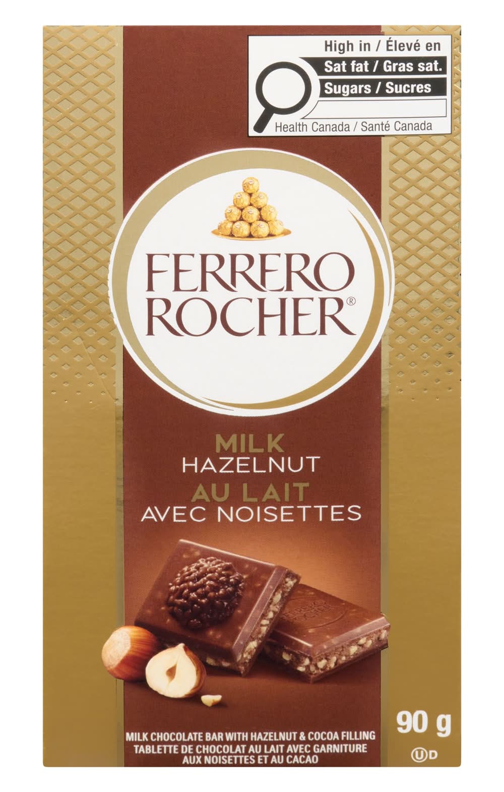 Ferrero rocher tablette de chocolat au lait fourrée aux noisettes et au cacao - milk chocolate bar with hazelnut & cocoa filling