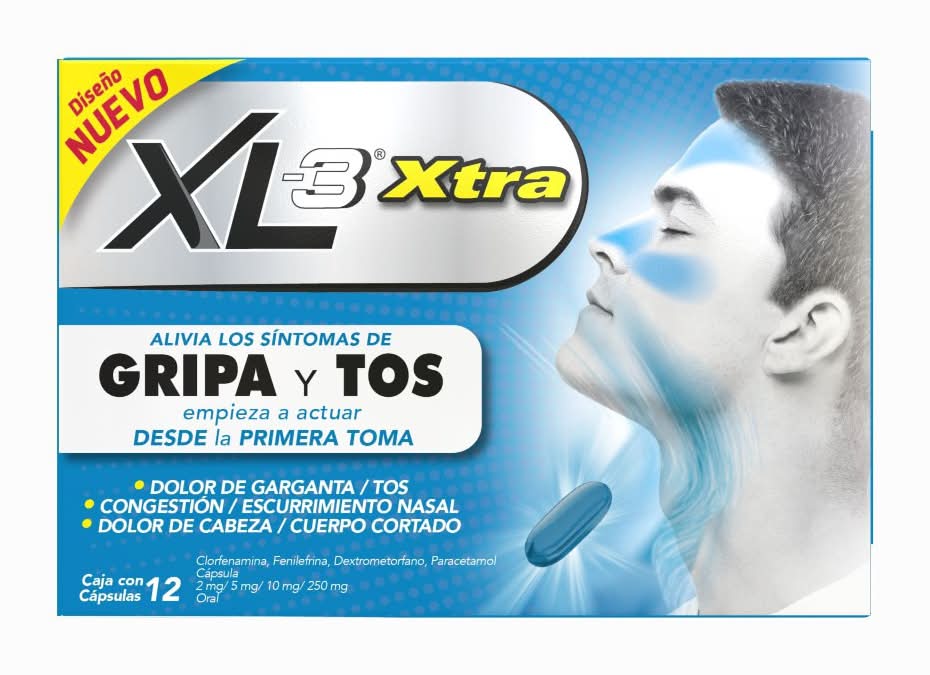 XL-3 · Xtra clorfenamina / fenilefrina / dextrometorfano cápsula 2 mg/ 5 mg / 10 mg (12 un)