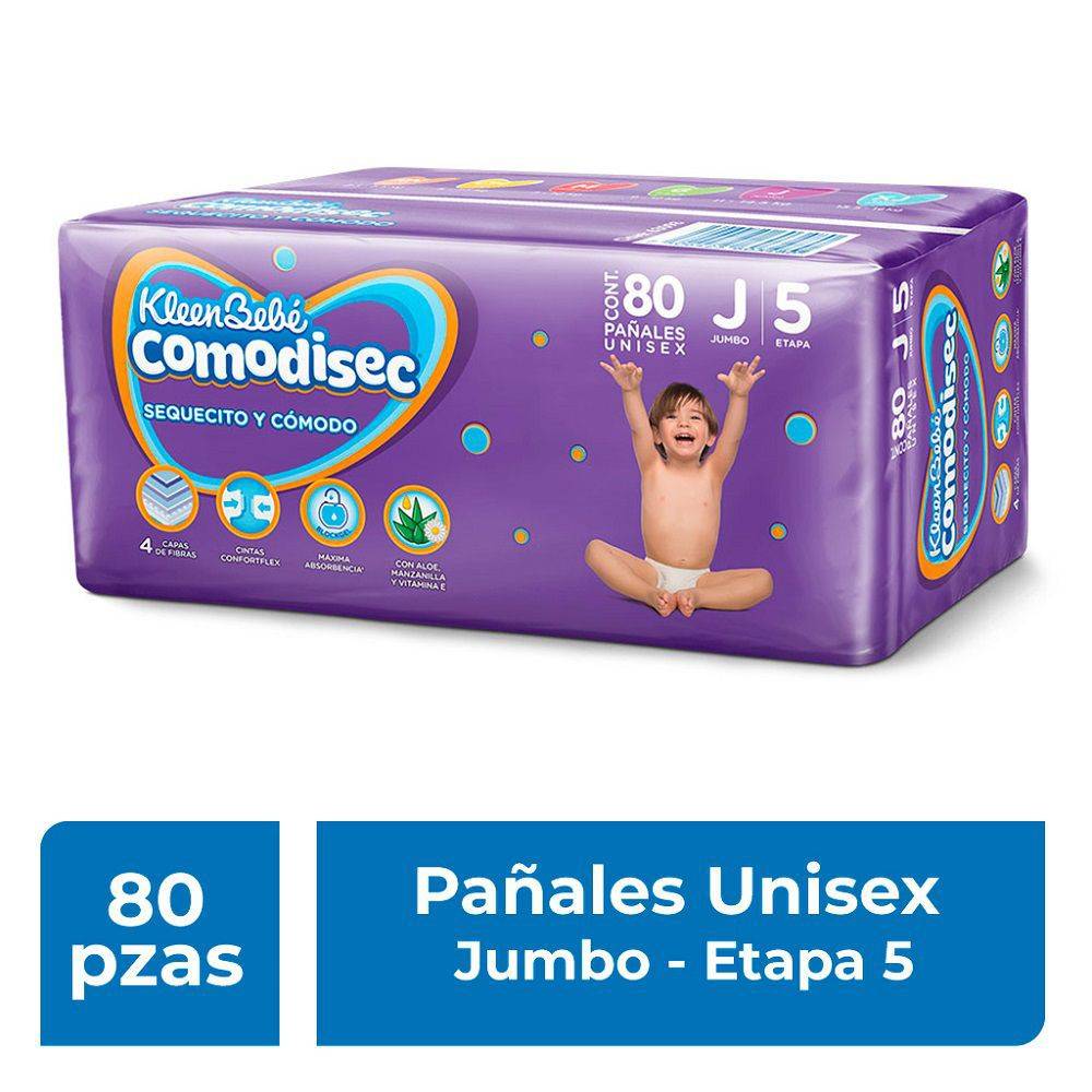 KleenBebé · Comodisec pañales desechables unisex, Jumbo-Etapa 5 (80 un)