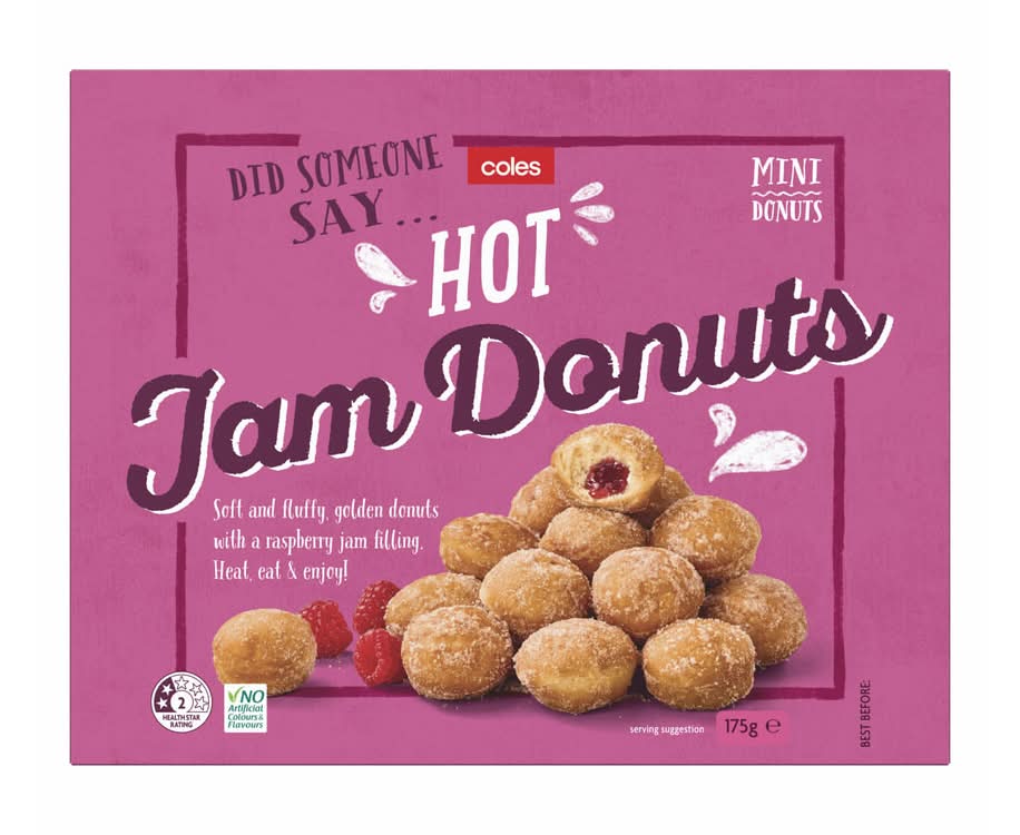 Coles Hot Jam Mini Donuts, Raspberry (175g)