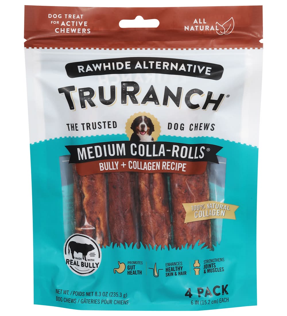 TruRanch Collagen Rolls Bully Sticks Beef Flavor Dog Treats, 6" (8.3 oz, 4 ct)