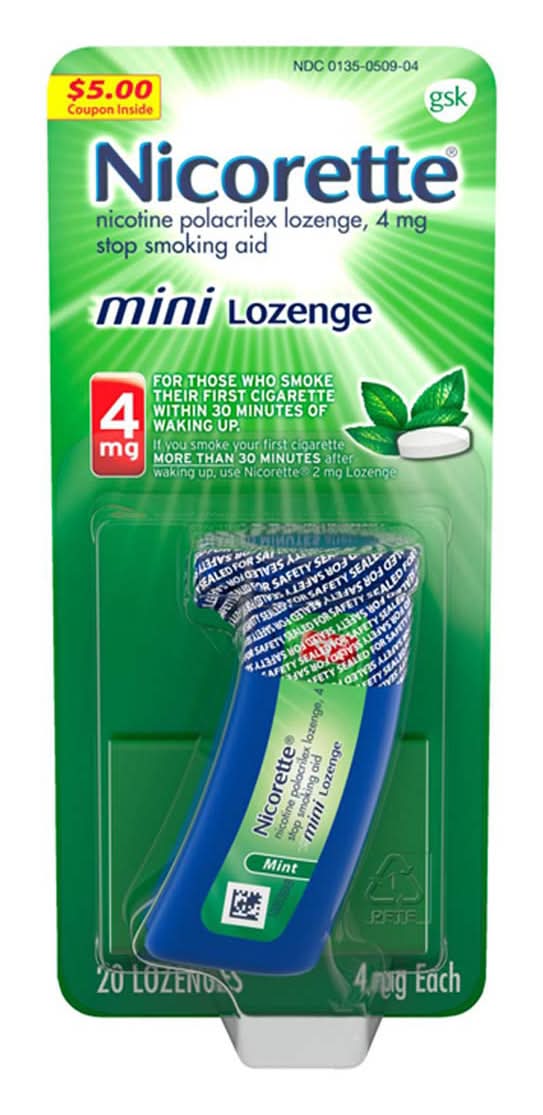 Nicorette Mini Nicotine Lozenges To Stop Smoking 4 Mg Mint Flavor - 20 Count