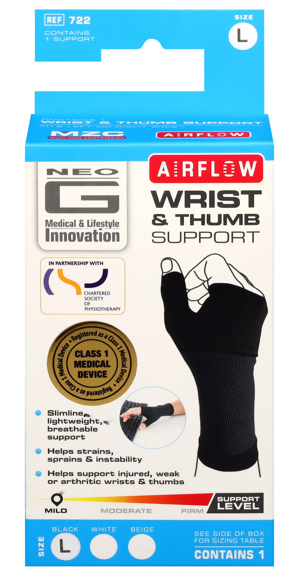Neo G Airflow Mild Size L Black Wrist & Thumb Support (1.3 oz)