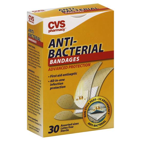 Cvs Pharmacy Anti-Bacterial Advanced Protection Bandages (10 - 3/4 inch x 3 inch)