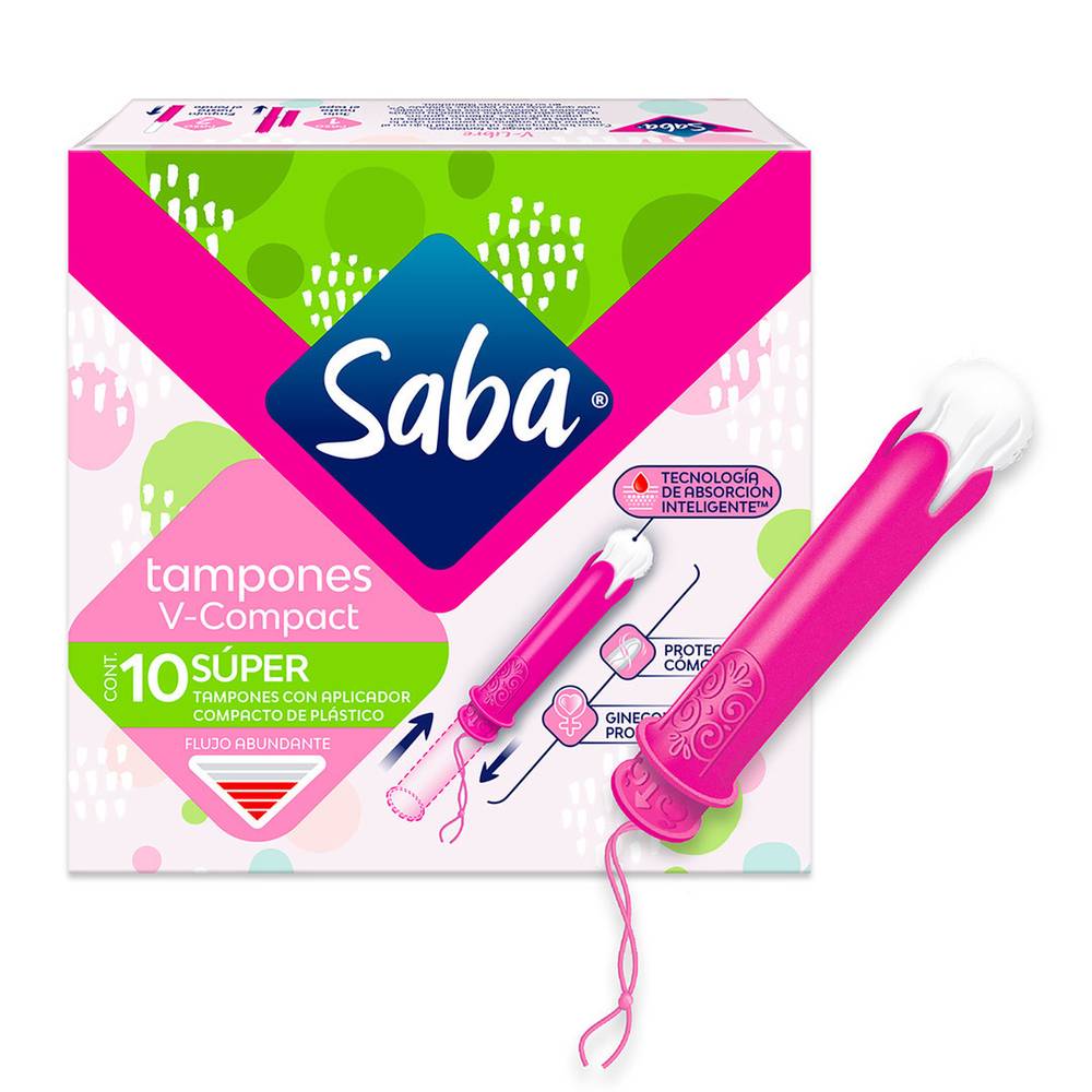 Saba · Tampones v-compact flujo abundante (10 un)