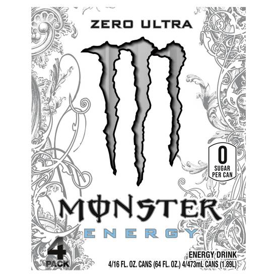 Order Monster Energy Drink Zero Ultra Cans (16 oz x 4 ct) food online from Rite Aid store, Shawnee on bringmethat.com