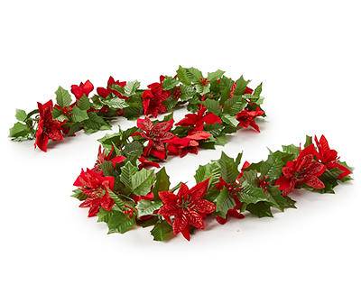 6' Glitter Poinsettia Chain Garland