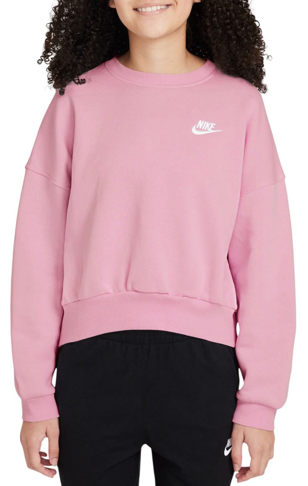 Nike Girls' Sportswear Club Fleece Boxy Crewneck Sweatshirt (Med Soft Pink, L)