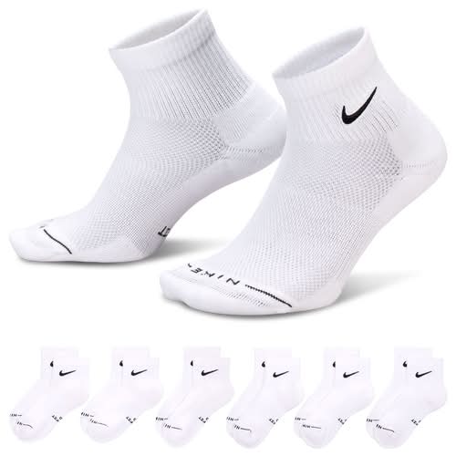 Nike Womens Everyday Elevated Ankle Socks 6 Pack - White/Black Size L
