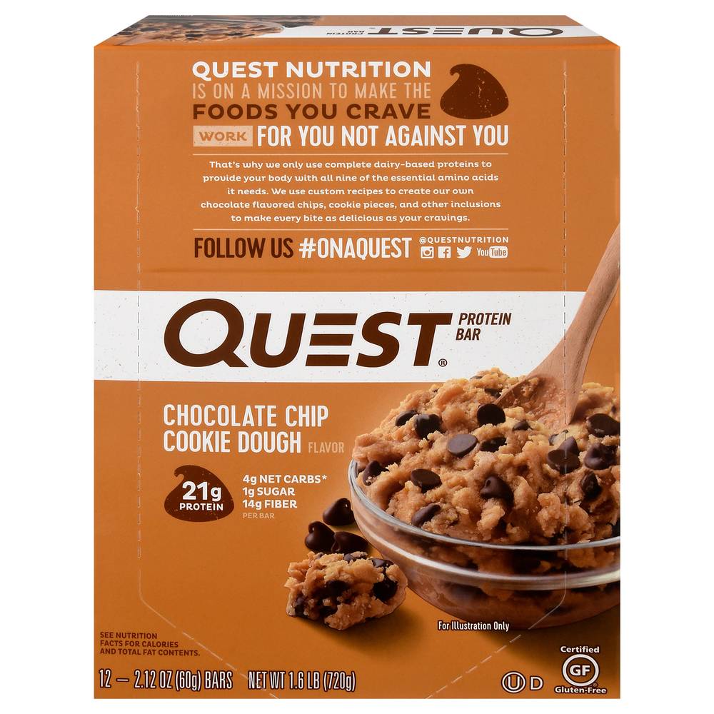 Quest Chocolate Chip Cookie Dough Flavor Protein Bar (12 ct)