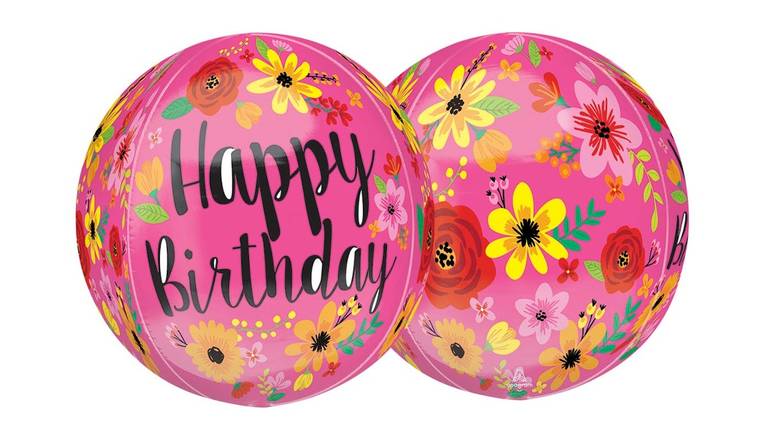16" Happy Birthday Pink Floral Balloon