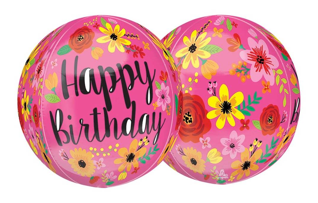 16" Happy Birthday Pink Floral Balloon