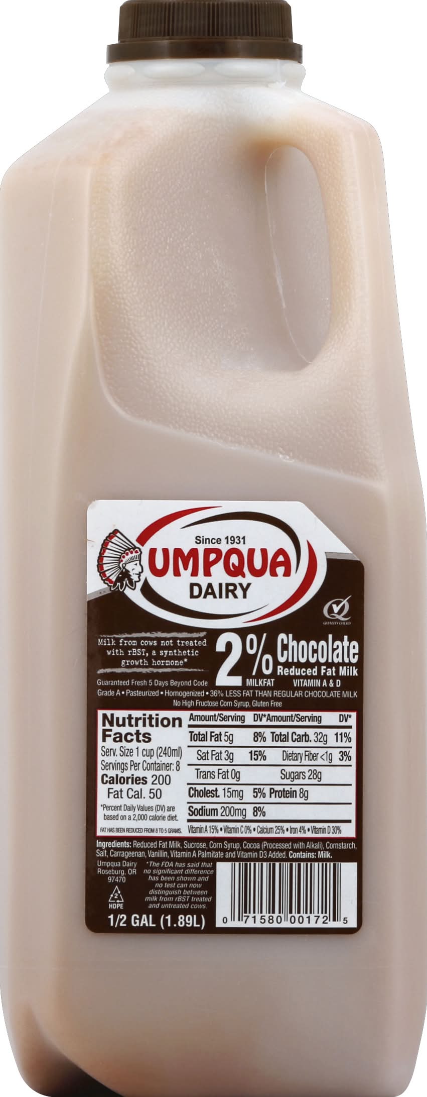 Umpqua Dairy Reduced 2% Fat Milk, Chocolate (1.89 L)