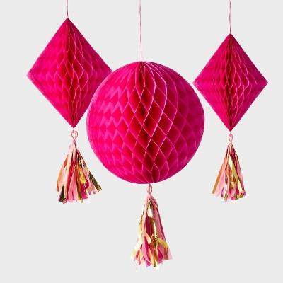 3ct Hot Pink Tassel Honeycombs - Spritz™