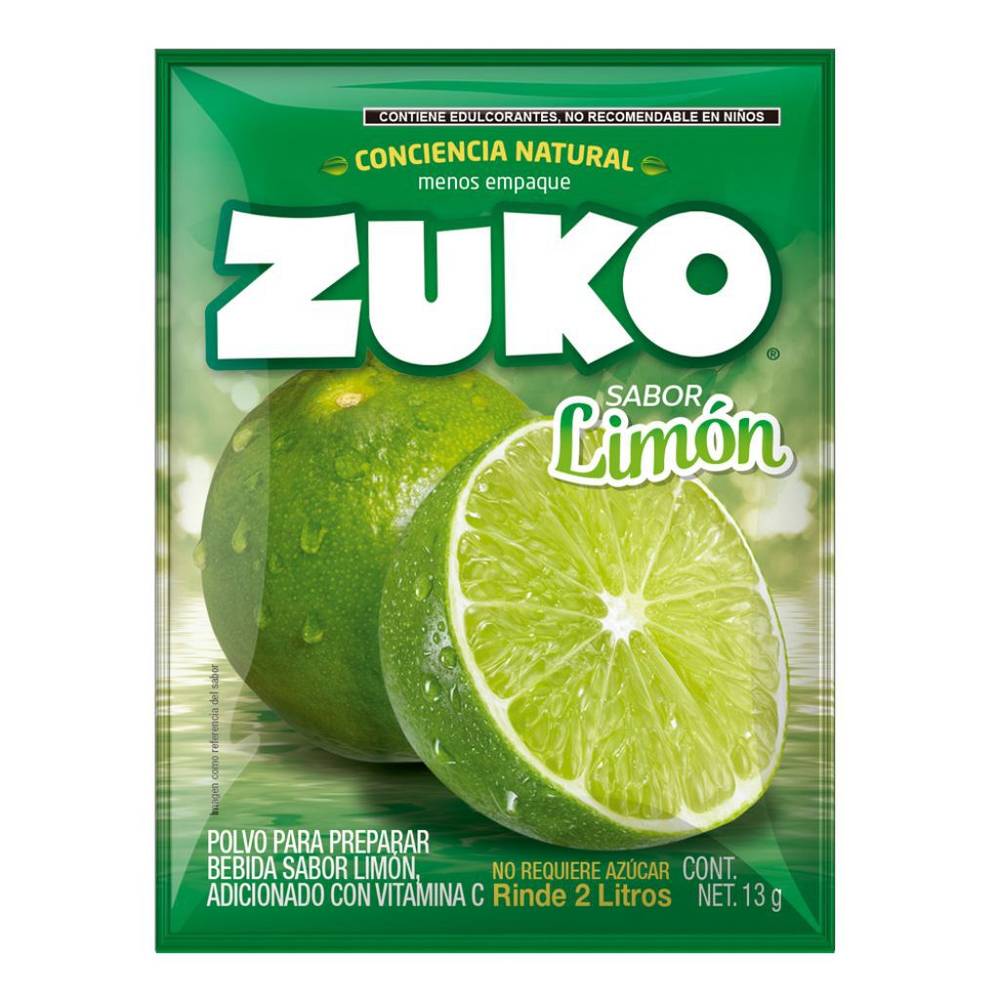 Zuko polvo para preparar agua sabor limón (sobre 13 g)