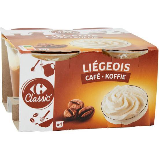 Carrefour Classic' - Dessert lacté liégeois aromatisé (4 pièces) (café)