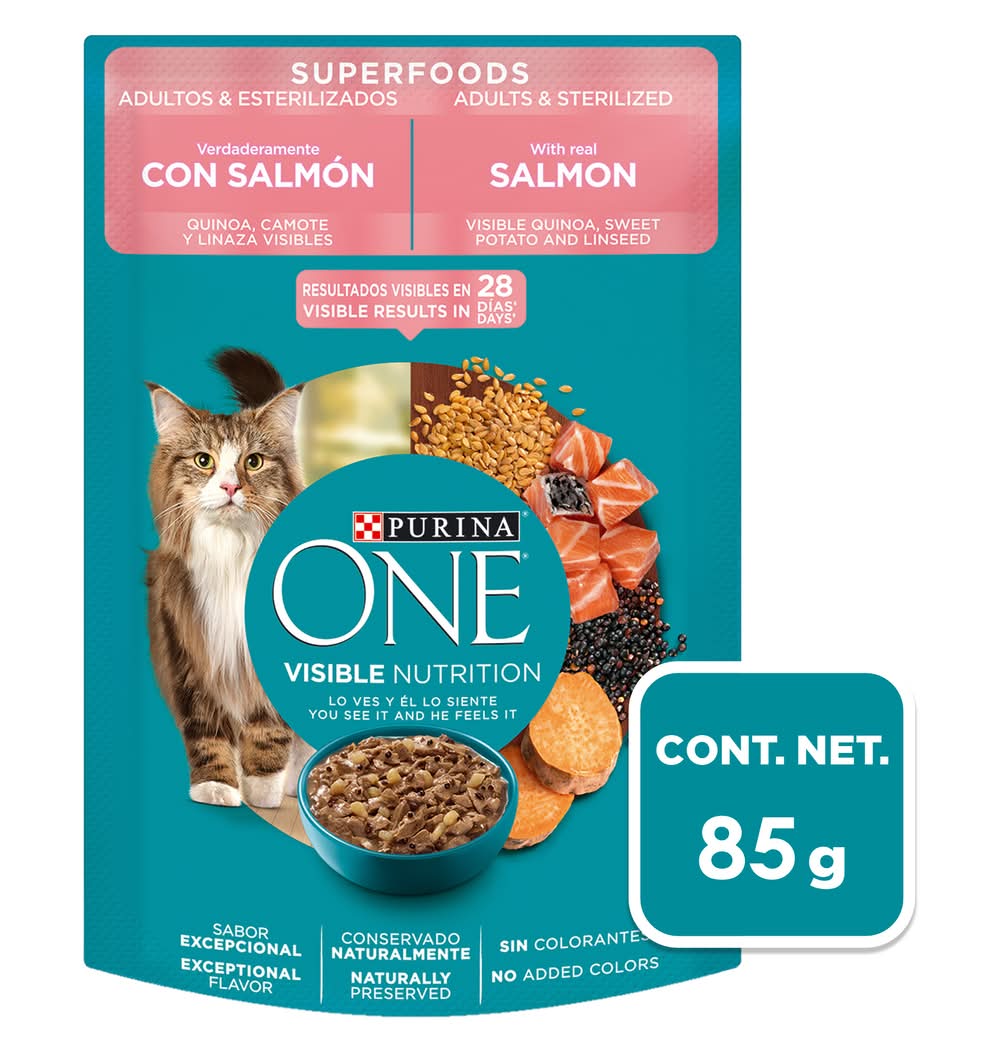 Purina One · Alimento húmedo para gatos esterilizados, salmón, Adultos (85 g)