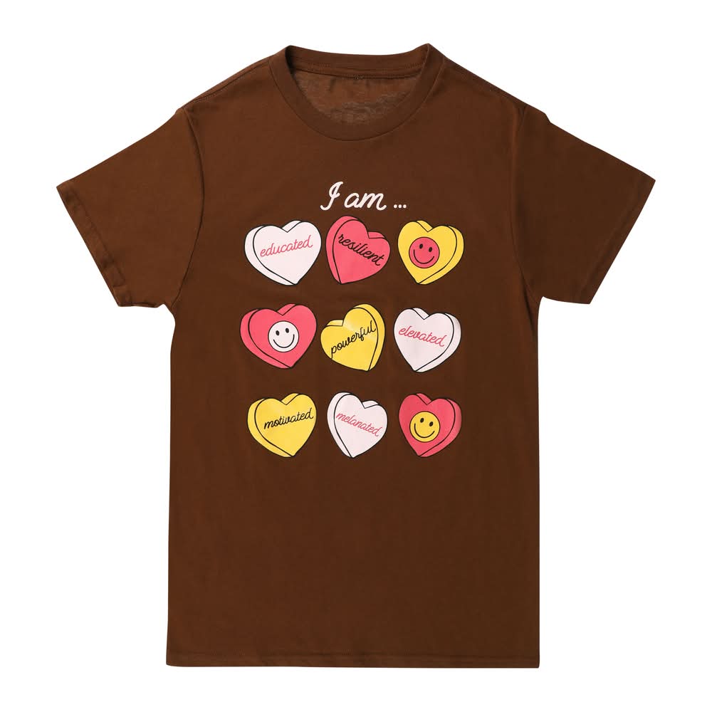 Candy Heart Inspirational Message Graphic Tee 2XL Brown