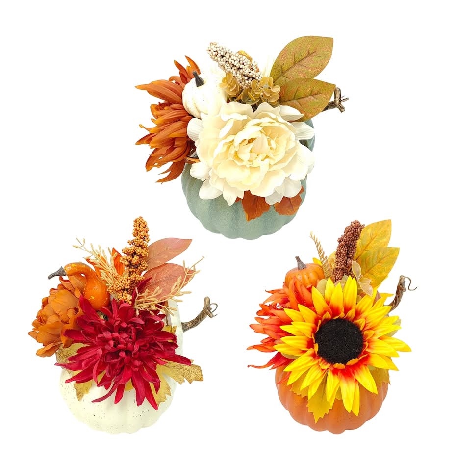 Floral Arrangement With Pumpkin, Assorted Colors, 1-ct.
