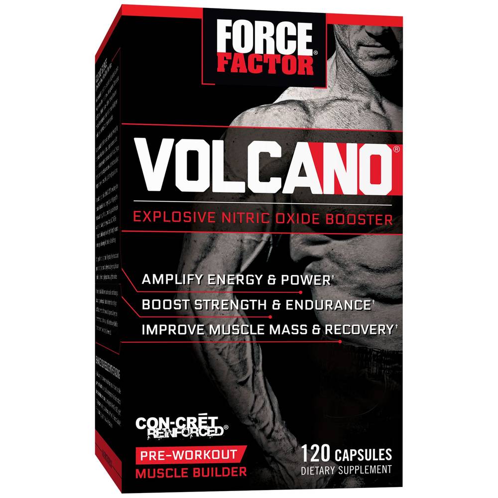 Force Factor Volcano Explosive Nitric Oxide Booster & Pre-Workout Muscle Builder (120 ct)